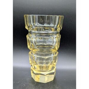 Vintage Josef Hoffmann Moser Crystal Yellow Glass Art Deco Czech Vase 6.5"